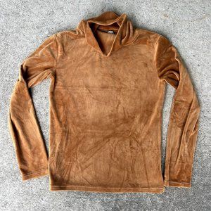 Topfeeling Ladies Velvet Orange Brown Turtleneck Long Sleeve Top Women's Medium